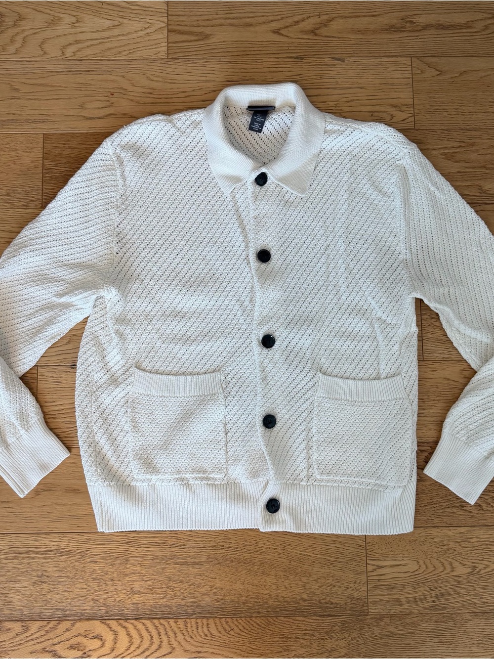 H&M Open Weave Knit Cardigan Summer Sweater Hamptons Style Crewneck